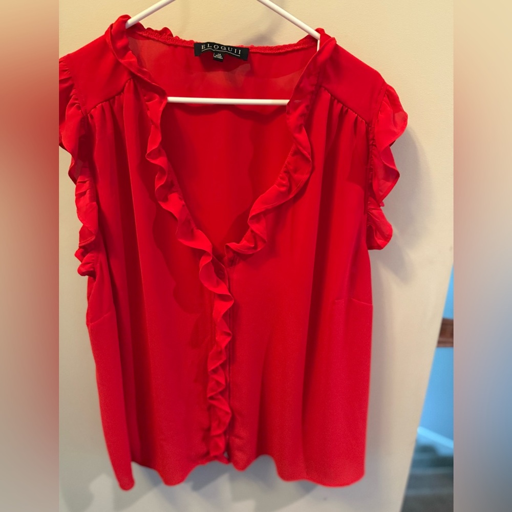 Eloquii Vibrant Red Ruffled Blouse
